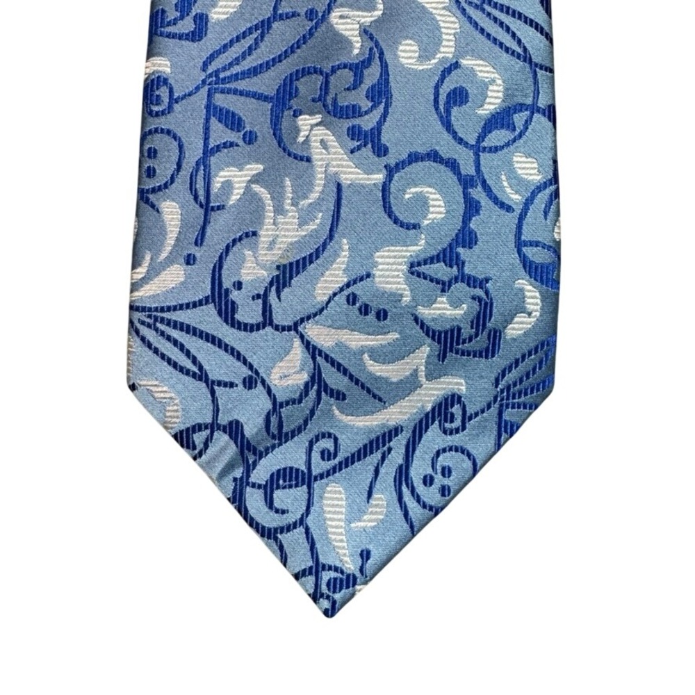 Steve Harvey Collection Mens Silk Tie Blue White Floral Scroll Paisley Handmade